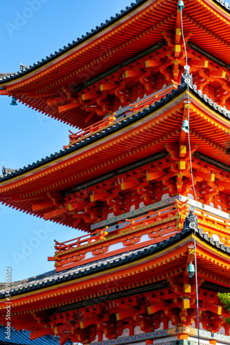 Kyoto, Japan - 04 May, 2019. The Kiyomizu-dera Shrine is a hugely popular location in Kyoto. National and international tourists flock here all year long.