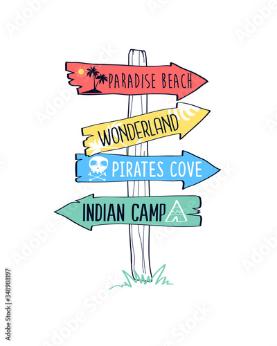 Direction sign  vector illustration for t-shirt design with slogan. Vector illustration design for fashion fabrics, textile graphics, prints.