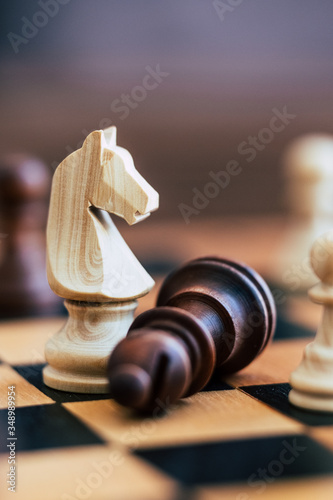 Pièces de jeu d'échecs cheval blanc - Jeu  de stratégie en bois photo