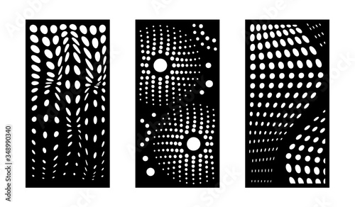 Laser cutting modern abstract decorative vector panels set. Privacy fence,room devider, indoor and outdoor panel, cnc decor, interior screen design element. Laser cutting templates.