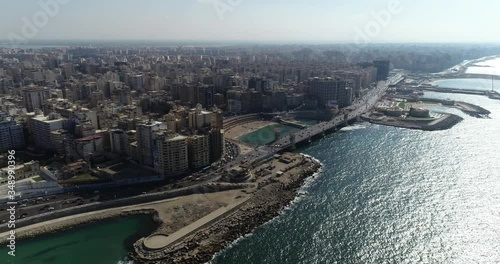 Aerial Drone shot over Egypt Alexandria city Stanly Bridge