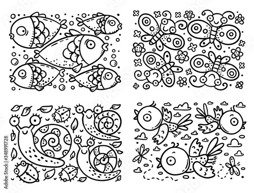 Set of coloring pages for preschoolers with simple and cute cartoon animals