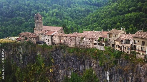 Aerial view of the town of Castellfollit de la Roca in the province of Gerona in Catalonia Spain