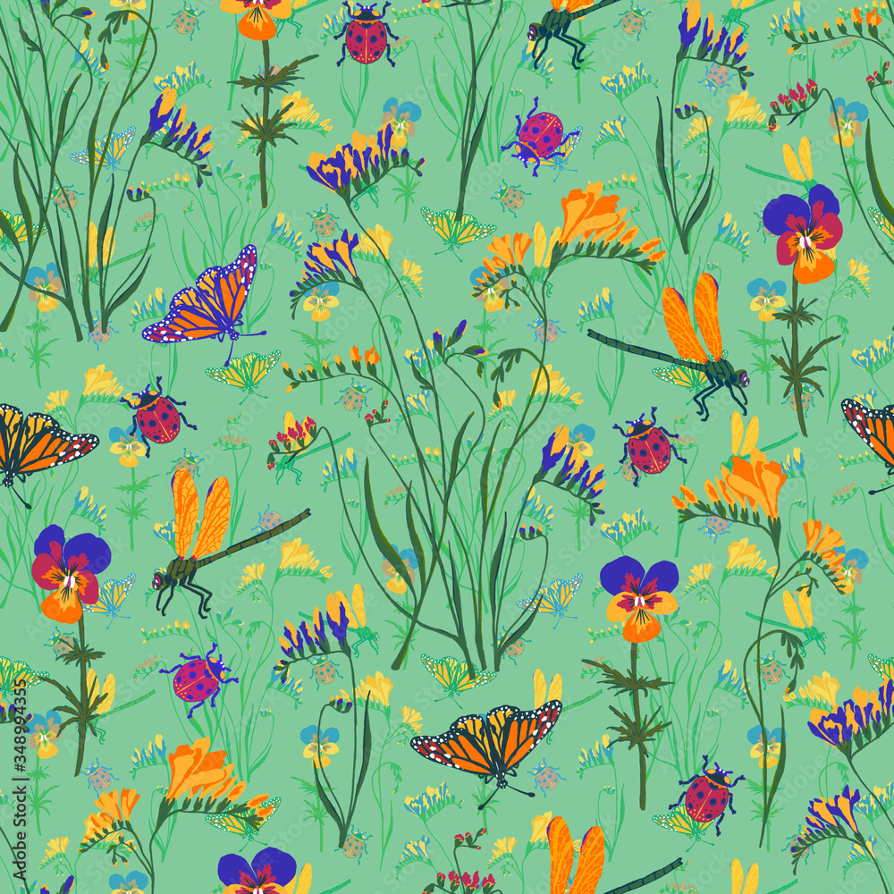 custom made wallpaper toronto digitalSeamless summer pattern with butterflies, dragonflies and flowers