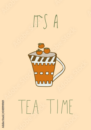 Vector collection of postcard in teatime subjects. Set of posters with teapot, kettle and lettering. Perfect for greetings, cards, congratulations, warm wishes, tea shop or store