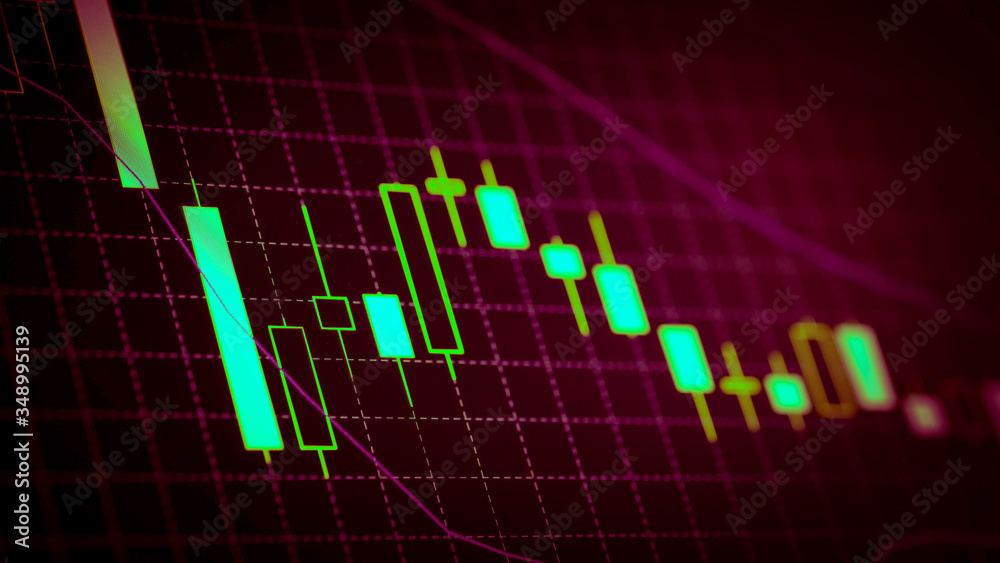 Fototapeta premium Candlestick chart Down trend of trading graph in graphic concept suitable for financial investment or Economic trends business idea and all art work design. Abstract finance background