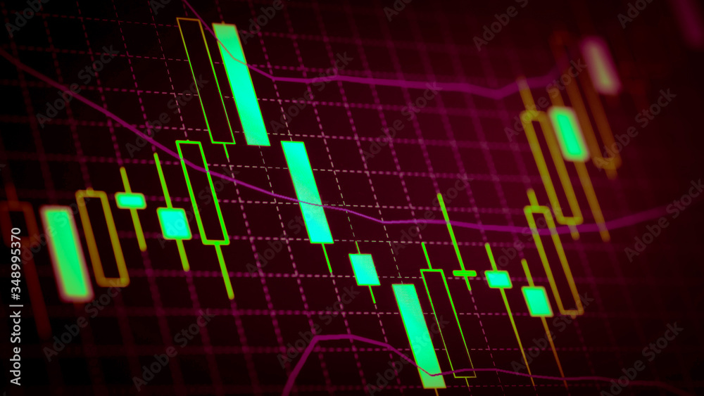 Fototapeta premium Candlestick chart Down trend of trading graph in graphic concept suitable for financial investment or Economic trends business idea and all art work design. Abstract finance background