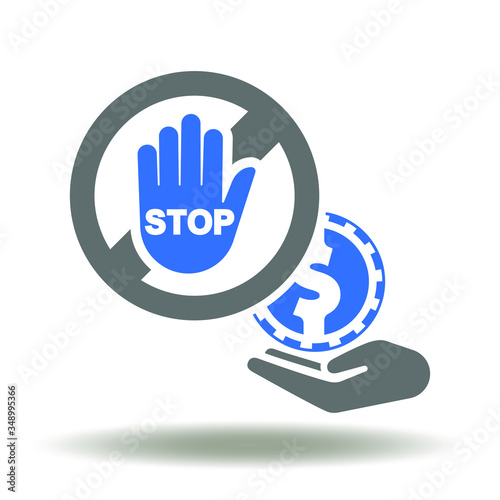 No Bribery Corruption Logo. Hand give money and hand stop gesture icon vector. Prohibition Illegal Bribe Sign. Eradication Corrupt Illustartion.