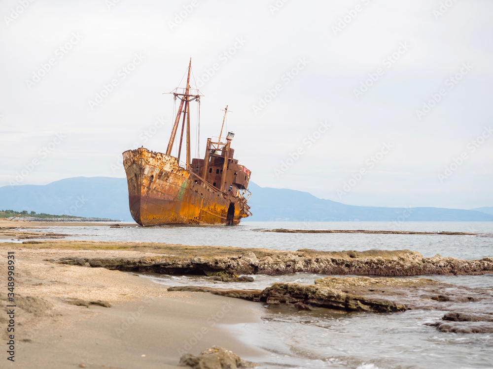 Shipwreck in a beach of Githeio,Greece Shipwreck in a beach of Githeio,Greece
