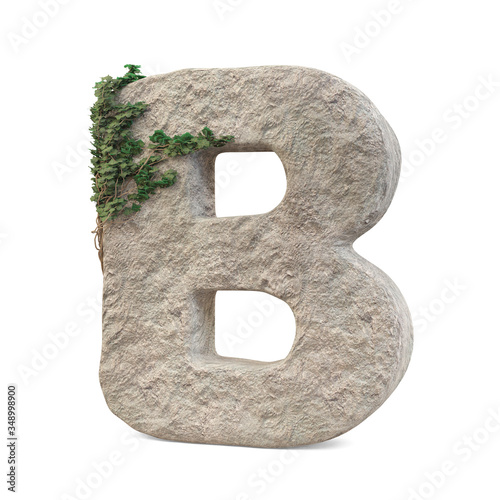 Realistic stone letters with ivy, isolated on a white background. 3d image