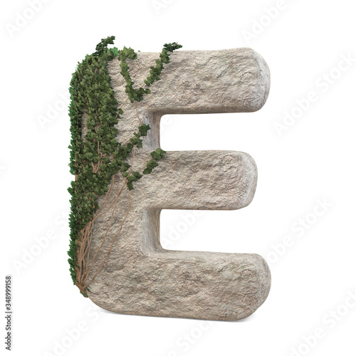Realistic stone letters with ivy, isolated on a white background. 3d image