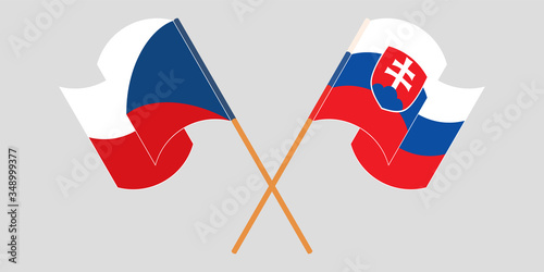 Crossed and waving flags of Slovakia and Czech Republic