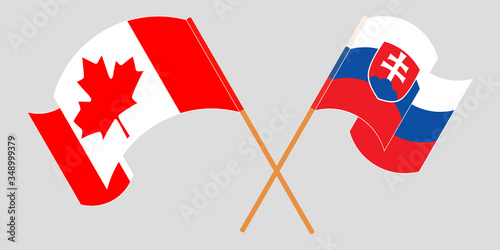 Crossed and waving flags of Slovakia and Canada