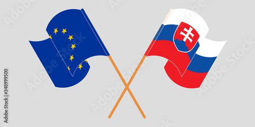 Canvas Print Crossed and waving flags of Slovakia and the EU