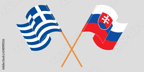 Photography Crossed and waving flags of Slovakia and Greece