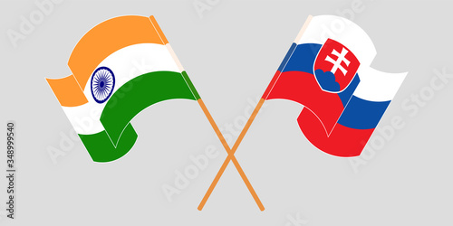 Canvas Print Crossed and waving flags of Slovakia and India