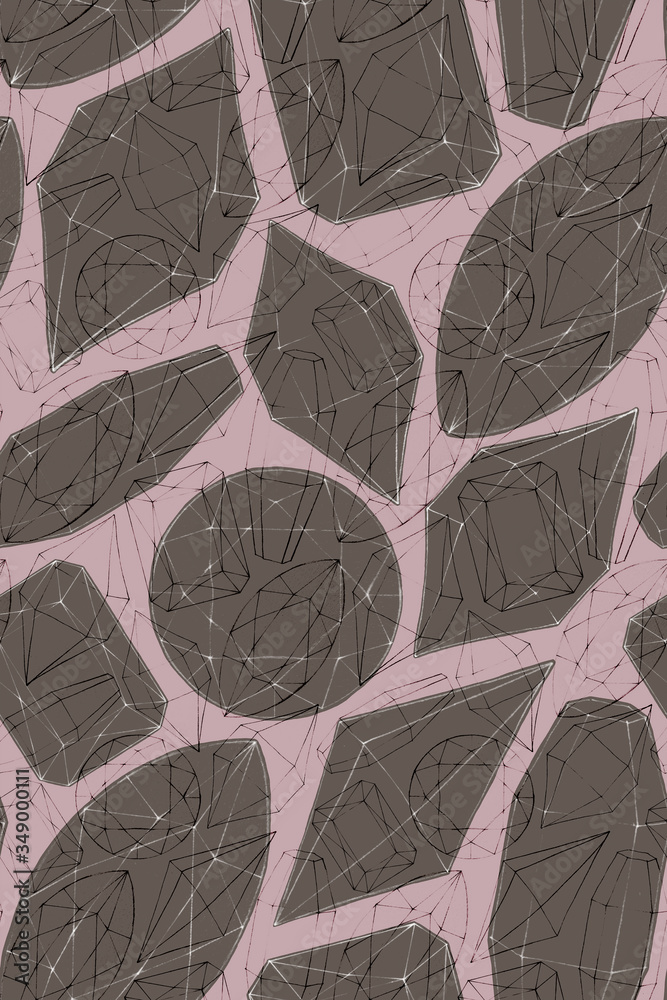 Pattern with precious stones. Crystalline pattern. Seamless diamonds pattern, luxury theme background. Minimalistic background design. The pattern can be used for printing on paper or fabric.