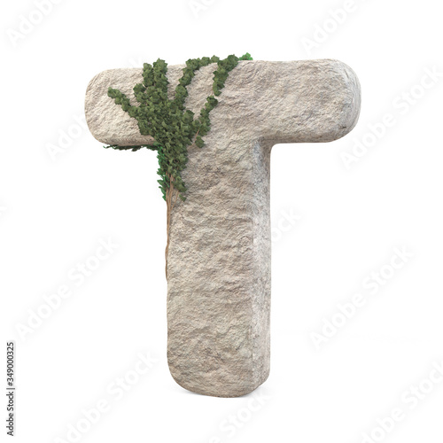 Realistic stone letters with ivy, isolated on a white background. 3d image