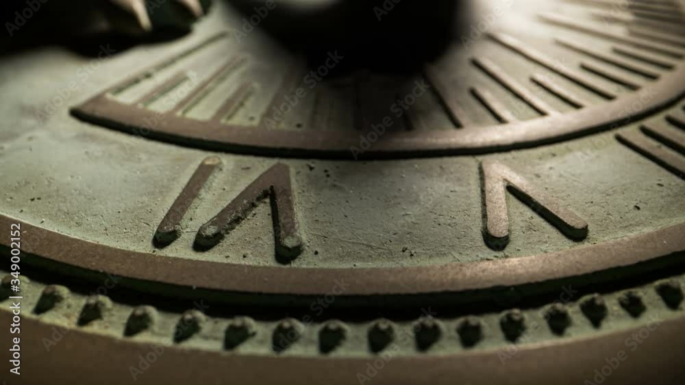 Antique sundial showing time shadow time lapse moving hyper lapse, 4k