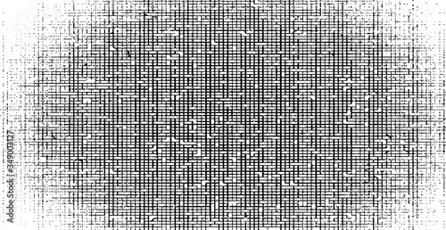 Distressed fabric texture. Vector texture of weaving fabric. Grunge background. Abstract halftone vector illustration. Overlay for interesting effect and depth. Black isolated on white background. © Nadejda