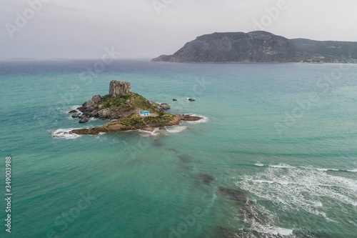 Aerial drone viiew of Agios Stefanos Beach in Kos Greece photo