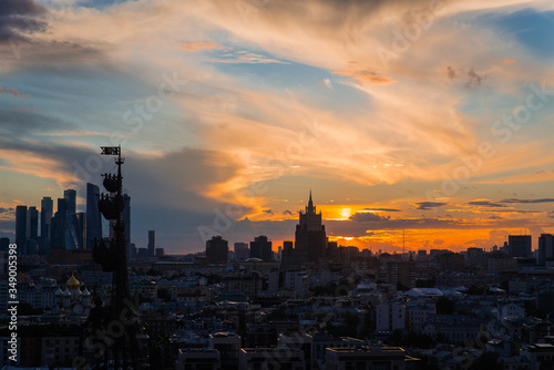 Incredible evening panoramic view of the center of Moscow . Incredible sunset over Moscow. © Denis Tikhomirov