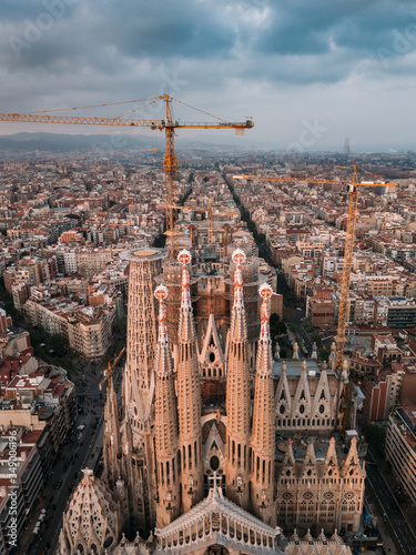 Aerial view of Sagrada Familia in Barcelona