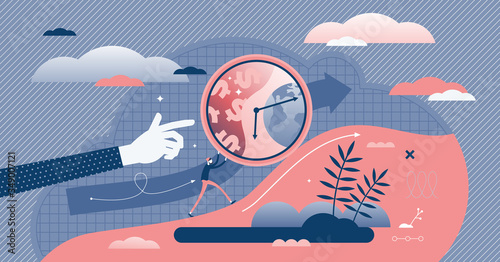 Uphill vector illustration. Business challenge flat tiny persons concept.