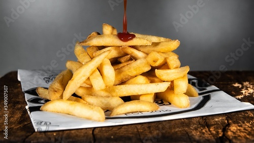 
french fries and sausage burger snack photo