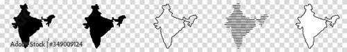 India Map Black | Indian Border | State Country | Transparent Isolated | Variations