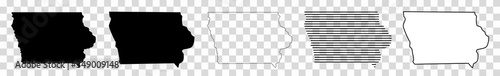 Iowa Map Black | State Border | United States | US America | Transparent Isolated | Variations photo