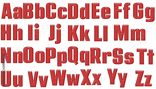 Red plastic font on a white background. ABC red letter of the alphabet. capital and uppercase alphabet letters Aa-Zz