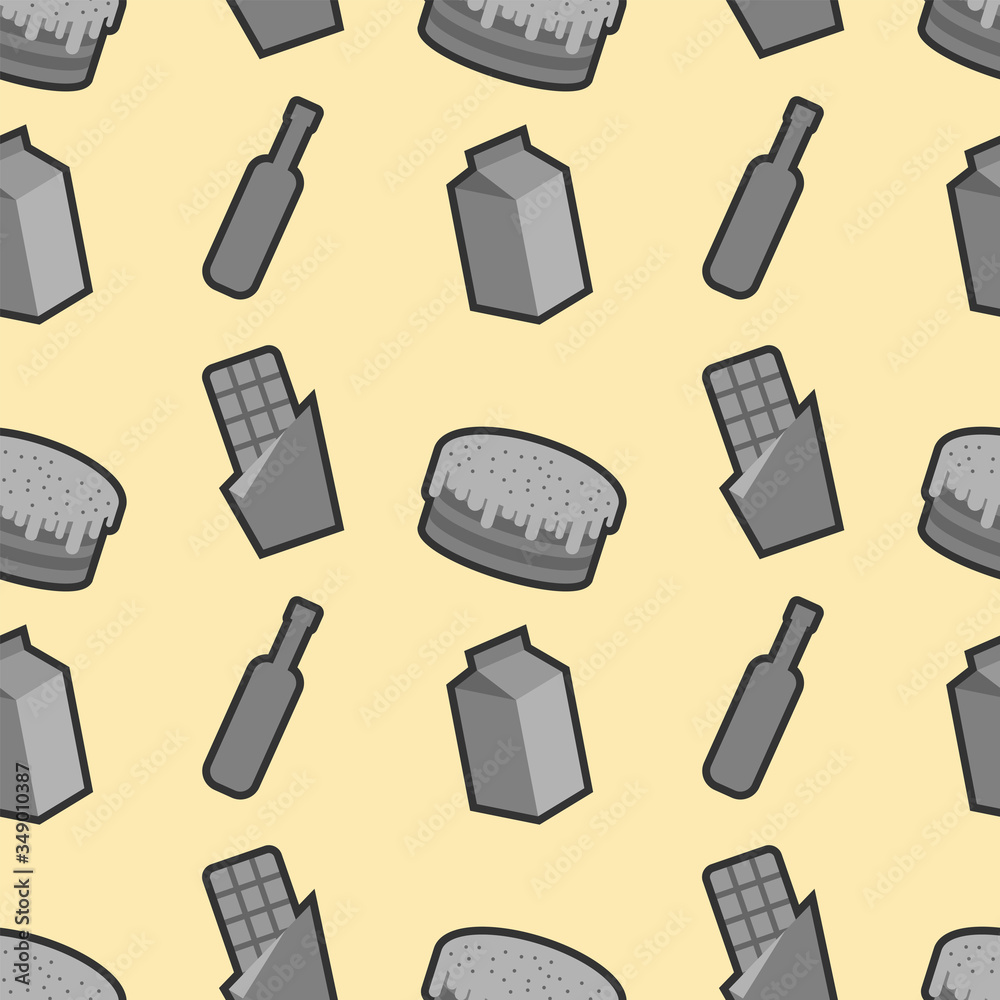 Groceries seamless pattern on a yellow background. Vector illustration. Groceries seamless pattern on a yellow background. Vector illustration.