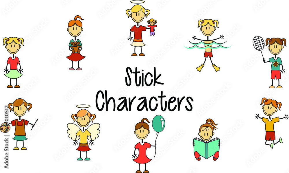 Set of Children Stick Characters