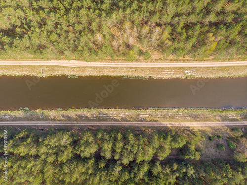 The water channel in Belarus, Minsk region. Drone aerial shot photo