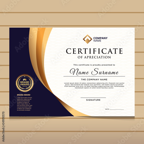elegant blue and gold diploma certificate template. Use for print, certificate, diploma, graduation