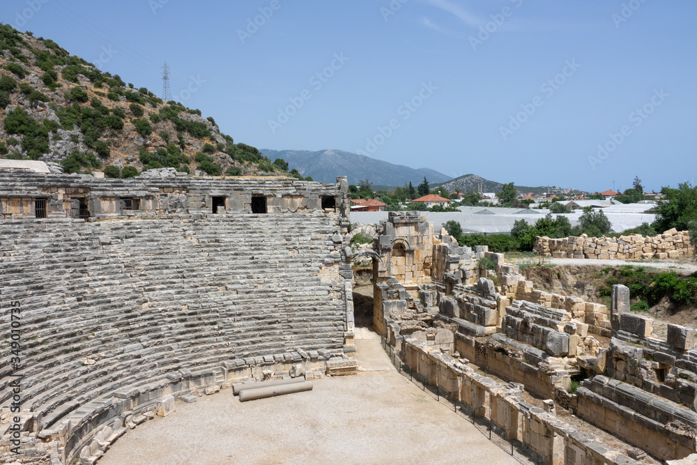 Ruins of the Greek-Roman amphitheatre of the ancient city of Myra in Demre, Antalya Province, Turkey