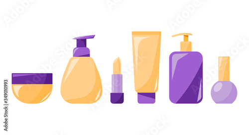 Set of icon, cosmetic products, skin care and protection. Makeup concept