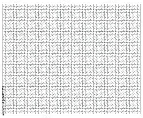 Set of two thousand jigsaw puzzle pieces. Puzzle with different types of details and the ability to move each part. Black and white vector illustration isolated on white background.