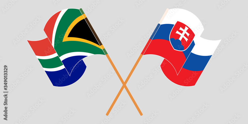 Crossed and waving flags of Slovakia and South Africa Crossed and waving flags of Slovakia and South Africa