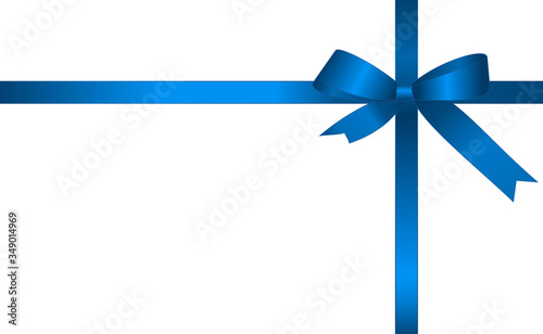 Invitation, Greeting or Gift Card With Blue Ribbon And A Bow.  Gift Voucher Template with  place for text.