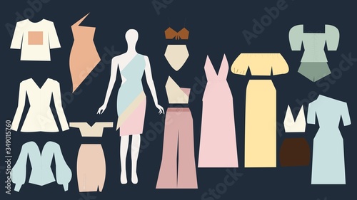 Female fashion figure templates with multiple clothing 