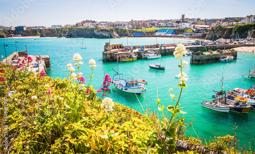 Boats in the harbour of  Newquay in Cornwall, UK photo