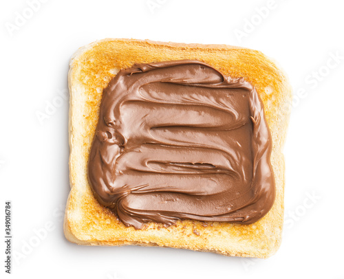 Toast bread with hazelnut spread. Sweet chocolate cream.