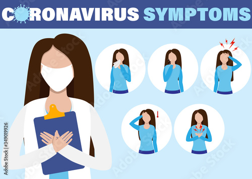 Symptoms infographics covid-19. Coronavirus ncov disease, medicine protection and symptoms infection tips.