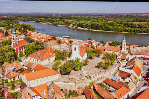 Fototapeta Naklejka Na Ścianę i Meble -  Szentendre city from the air - Hungary