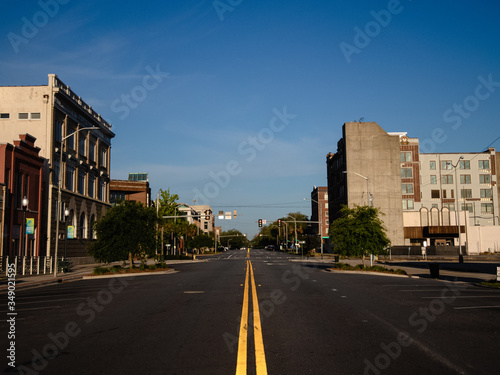 Empty downtown street, small town, early morning