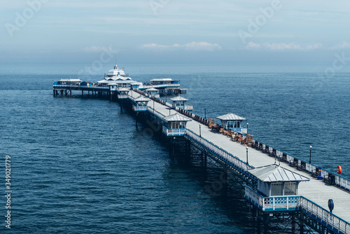Beautiful Summer Day in Llandudno Sea Front and empty Pier in North Wales, United Kingdom