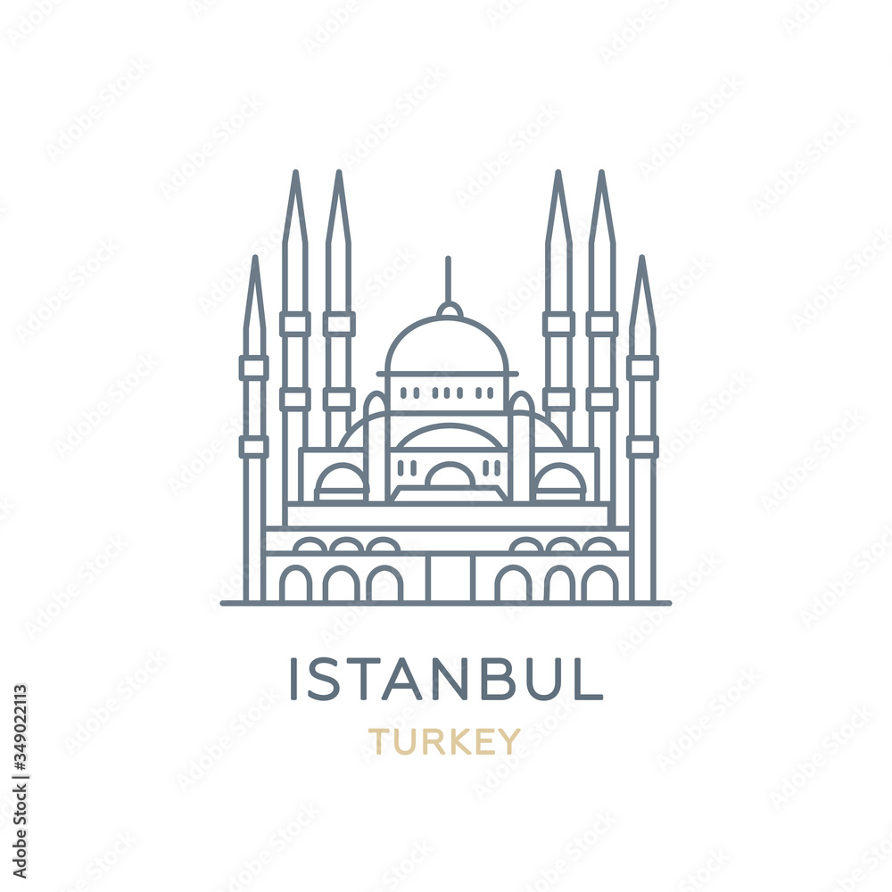 Istanbul, Turkey. Line icon of the city in Western Asia. Outline symbol for web, travel mobile app, infographic, logo. Landmark and famous building. Vector in flat design, isolated Istanbul, Turkey. Line icon of the city in Western Asia. Outline symbol for web, travel mobile app, infographic, logo. Landmark and famous building. Vector in flat design, isolated