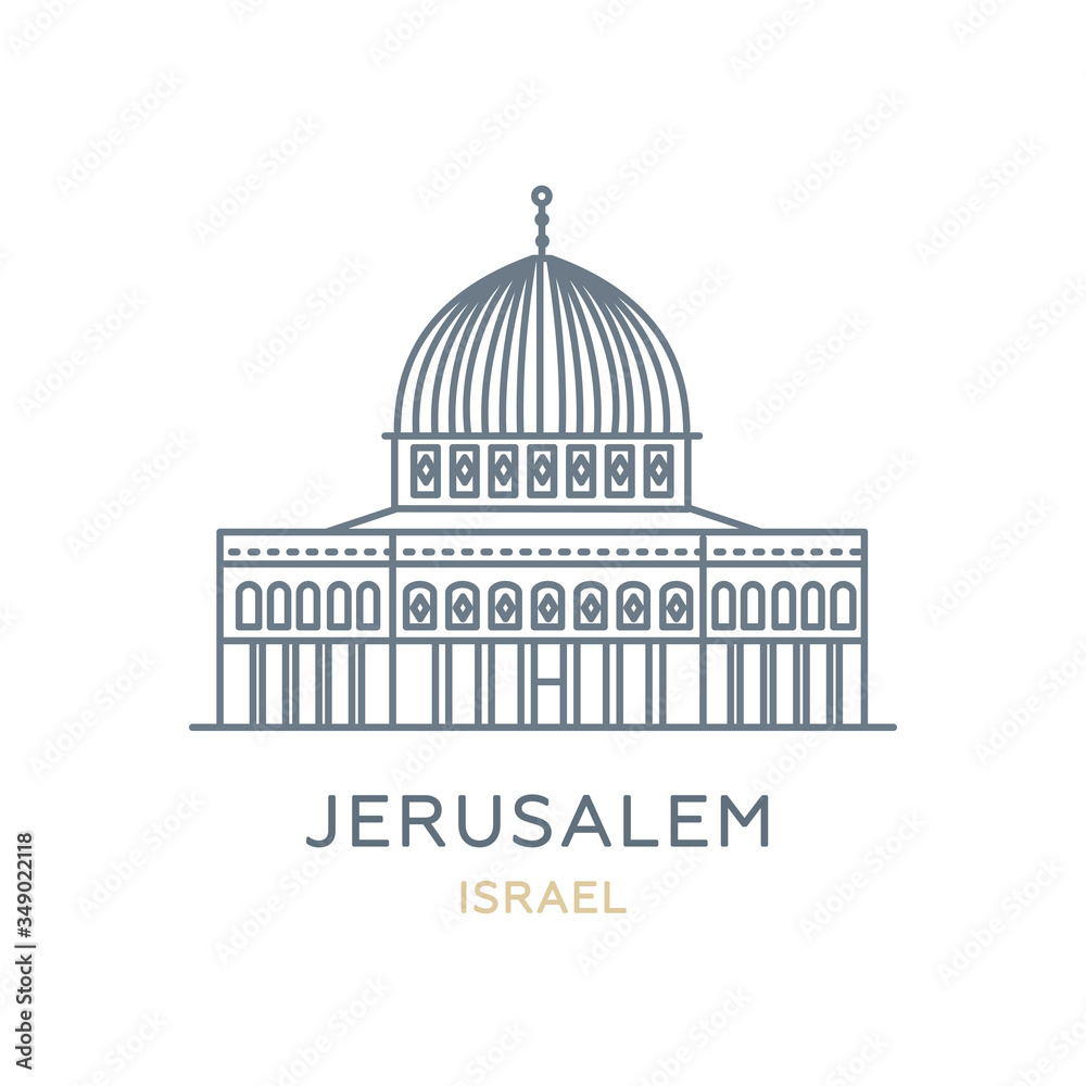 Jerusalem, Israel. Line icon of the city in Western Asia. Outline symbol for web, travel mobile app, infographic, logo. Landmark and famous building. Vector in flat design, isolated